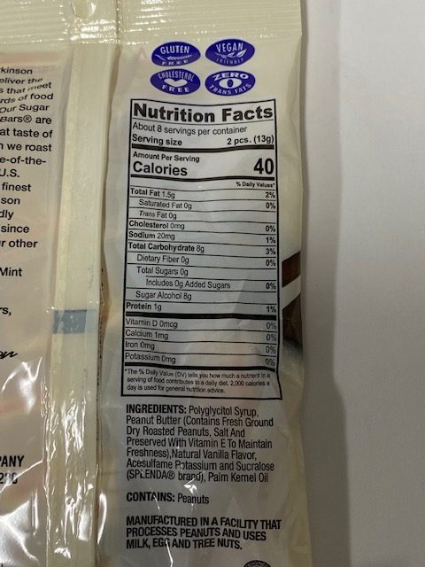 Atkinson's Sugar free Bite Sized Peanut Butter Bars Bag of 15