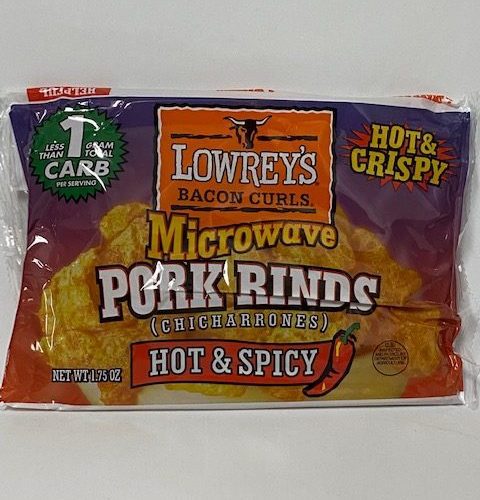 Lowrey's Bacon Curl Microwave Pork Rinds hot n spicy
