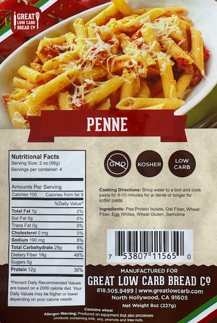 Great Low Carb Bread Company Pastas Penne