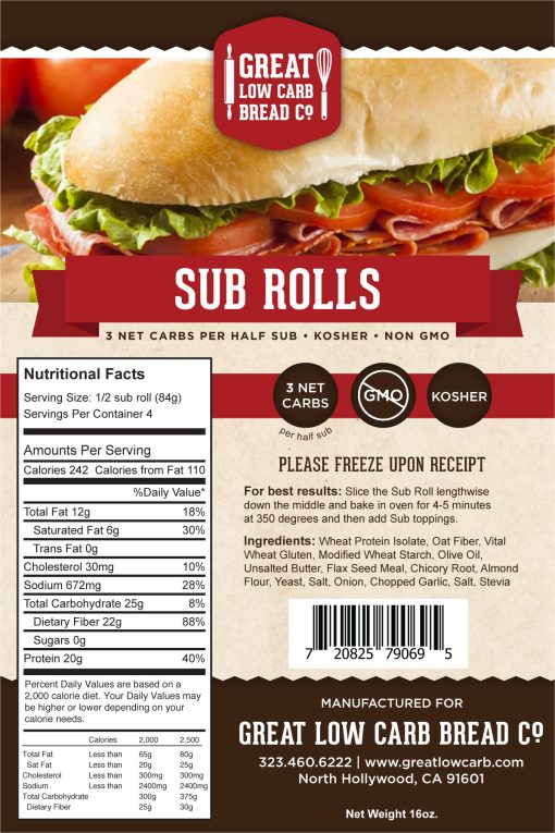 Great Low Carb Sub Rolls 2 foot long rolls/package