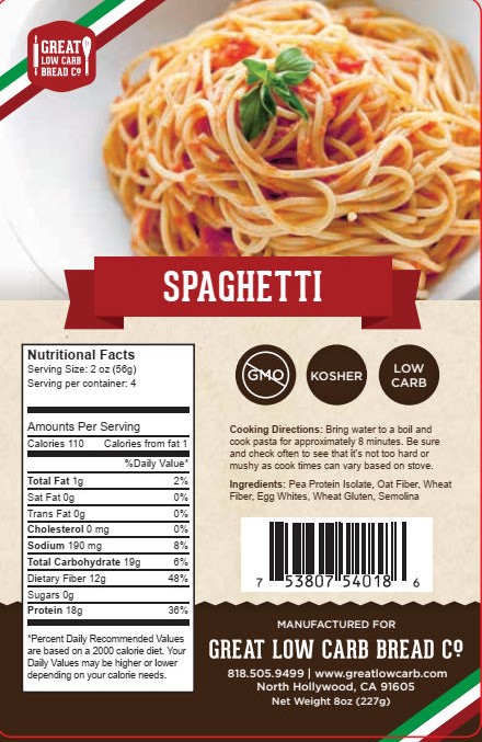 Great Low Carb Bread Company Pastas Spaghetti