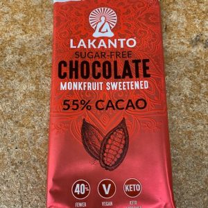 LAKANTO SUGAR FREE CHOCOLATE MONKFRUIT SWEETENED 55% CACAO BAR 3 OZ