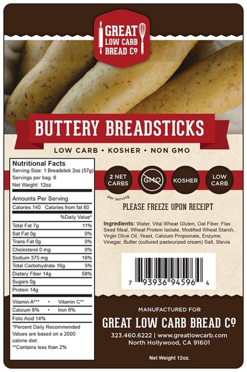 Great Low Carb Buttery Breadsticks 6 bags (Saves $1.00 per loaf!)