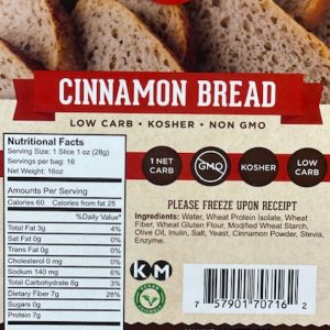 Great Low Carb Cinnamon Bread 6 Loaves  (Saves $1.00 per loaf!)