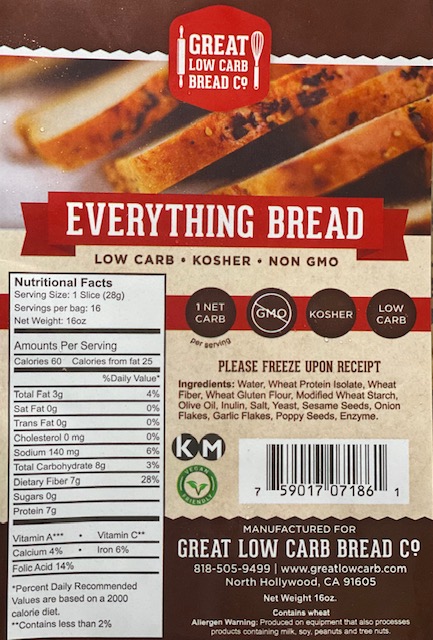 Great Low Carb Everything Bread 6 loaves(Saves $1.00 per loaf!)