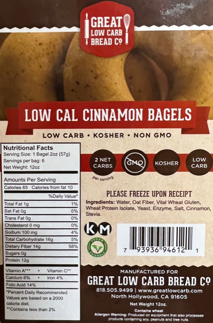 Great Low Carb 65 Calorie Cinnamon Bagels