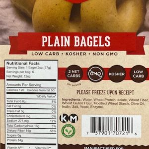 Great Low Carb Plain Bagels 6 bags (saves $1.00 per bag!)