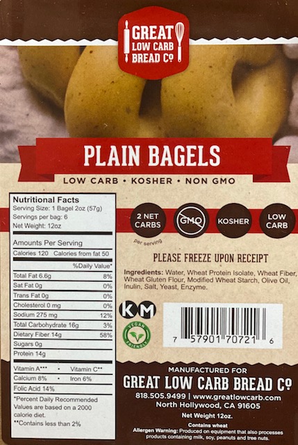 Great Low Carb Plain Bagels 6 bags (saves $1.00 per bag!)